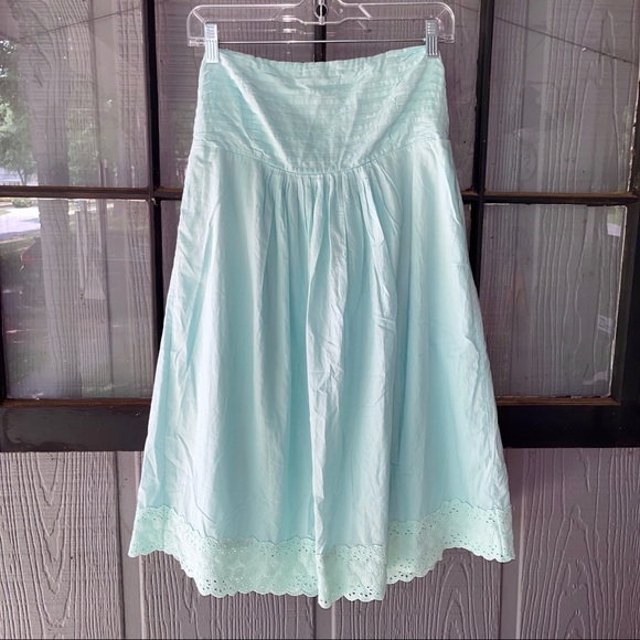 J Crew dress (or cover-up), very light aqua color, pleated  bust and lace border - Picture 1 of 8